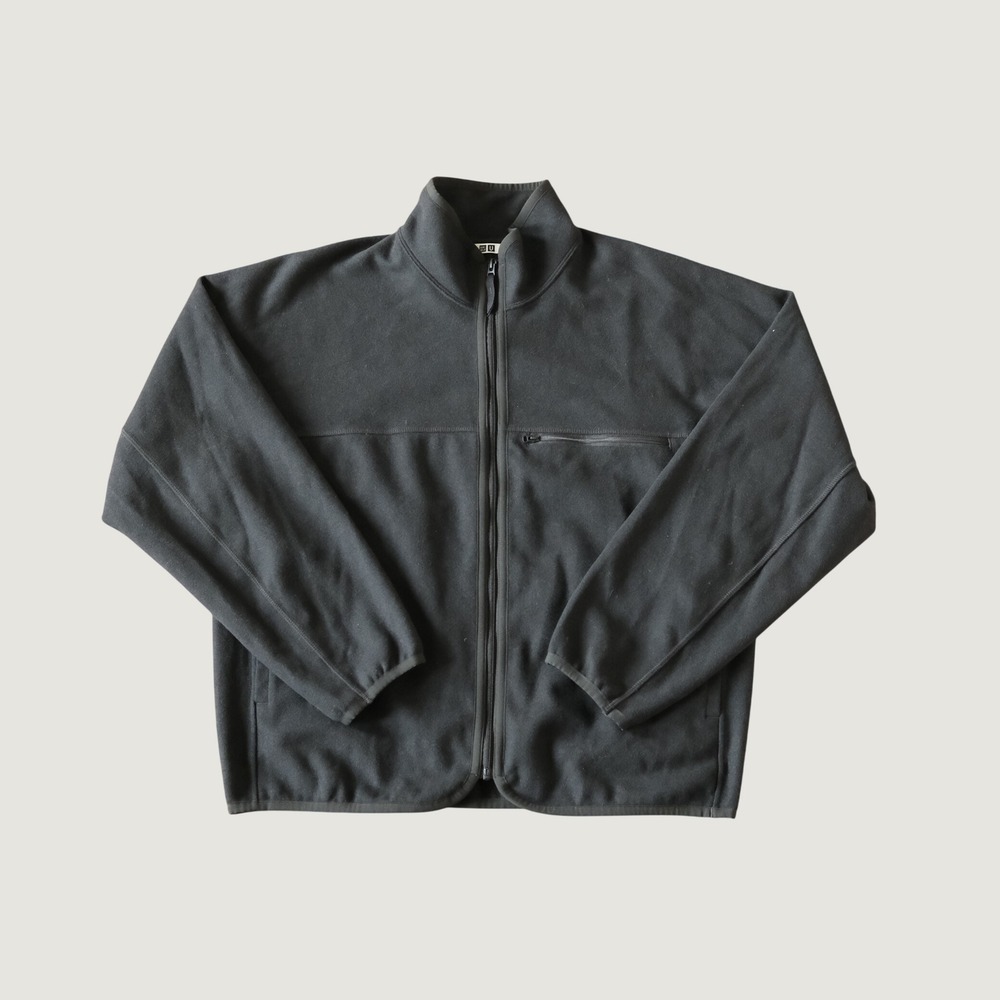 Uniqlo U Fleece Jacket Full Zip Black Chest Pocket Mock Neck Mens Size M 3454